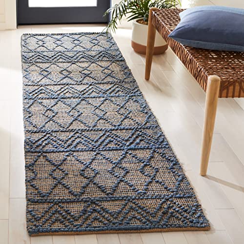 SAFAVIEH Natural Fiber Collection 2393 x 839 BlueNatural NF221M Handmade Flatweave Boho Moroccan Farmhouse Trellis Jute Runner Rug