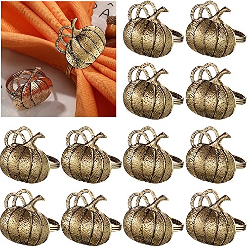 12 Pieces Thanksgiving Napkin Ring Set Including Fall Leaf Napkin Rings Halloween Pumpkin Napkin Holders Maple Pumpkin Napkin Ring Kit for Thanksgiving Halloween Supply Bronze Pumpkin