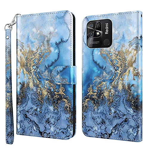 ALILANG Phone Case for Xiaomi Redmi 10C Case Premium Flip Magnetic Closure Stand Function Card Holder PU Leather Cover for Redmi 10C Wallet CaseBlue Butterfly