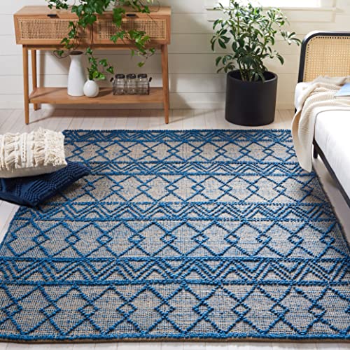 SAFAVIEH Natural Fiber Collection 2393 x 839 BlueNatural NF221M Handmade Flatweave Boho Moroccan Farmhouse Trellis Jute Runner Rug